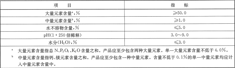 大量元素水溶性肥料(中量元素型)固體技術(shù)指標(biāo)要求